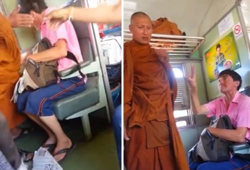 Мужчина получил пощечину от тайского монаха в поезде